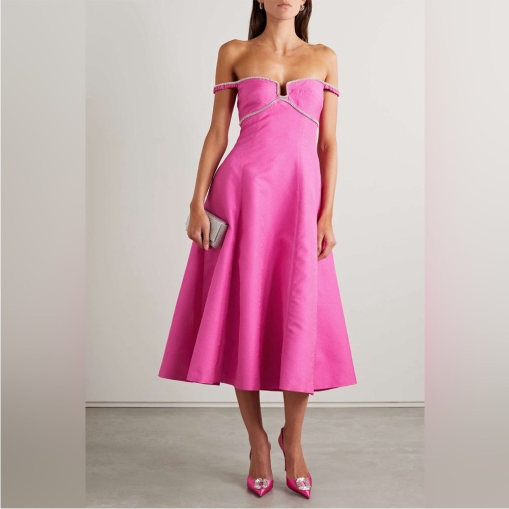 NWT Self-Portrait Diamante Off-Shoulder Crystal Midi Dress In Pink size‎ 8